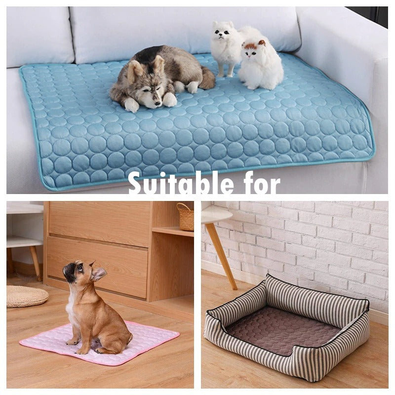 Kühldecke für Hunde und Katzen aus Eisseide. Atmungsaktiv und Ungiftig. Perfekt für drinnen und draußen