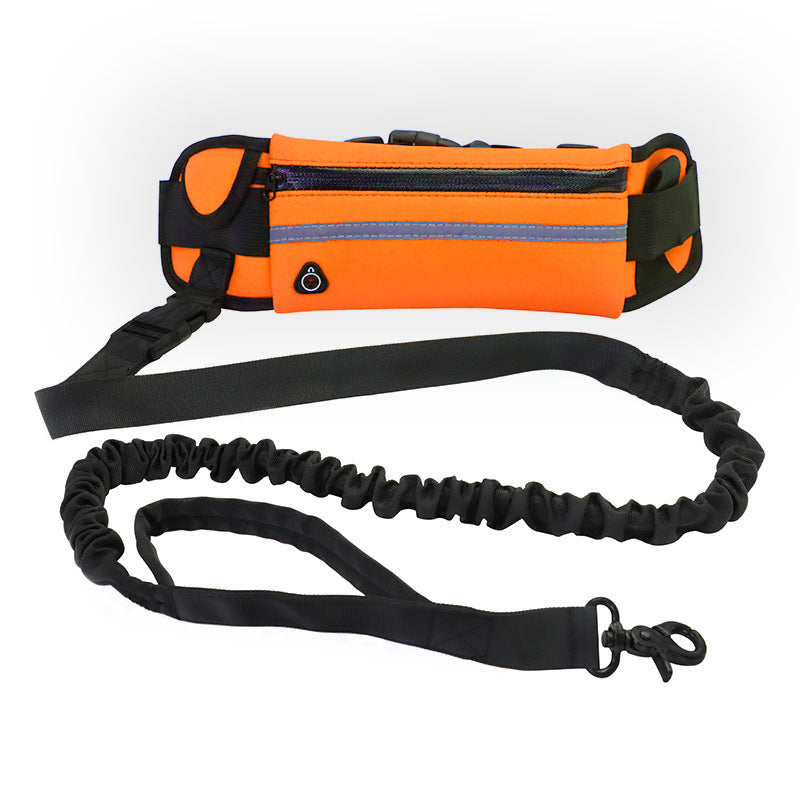 Freihändige Hundeleine mit stoßdämpfendem Bungee-Seil für große Hunde bis 82 kg inkl. Handytasche und Flaschenhalter