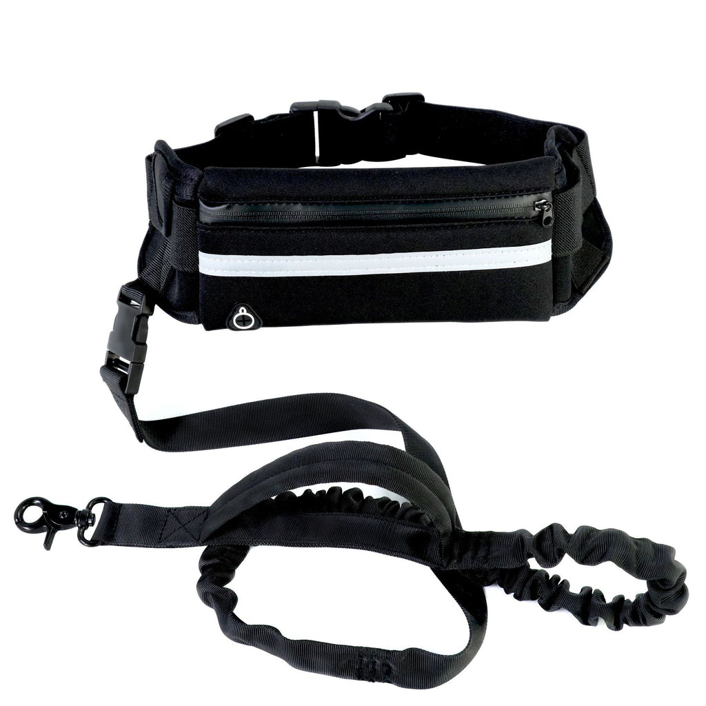 Freihändige Hundeleine mit stoßdämpfendem Bungee-Seil für große Hunde bis 82 kg inkl. Handytasche und Flaschenhalter