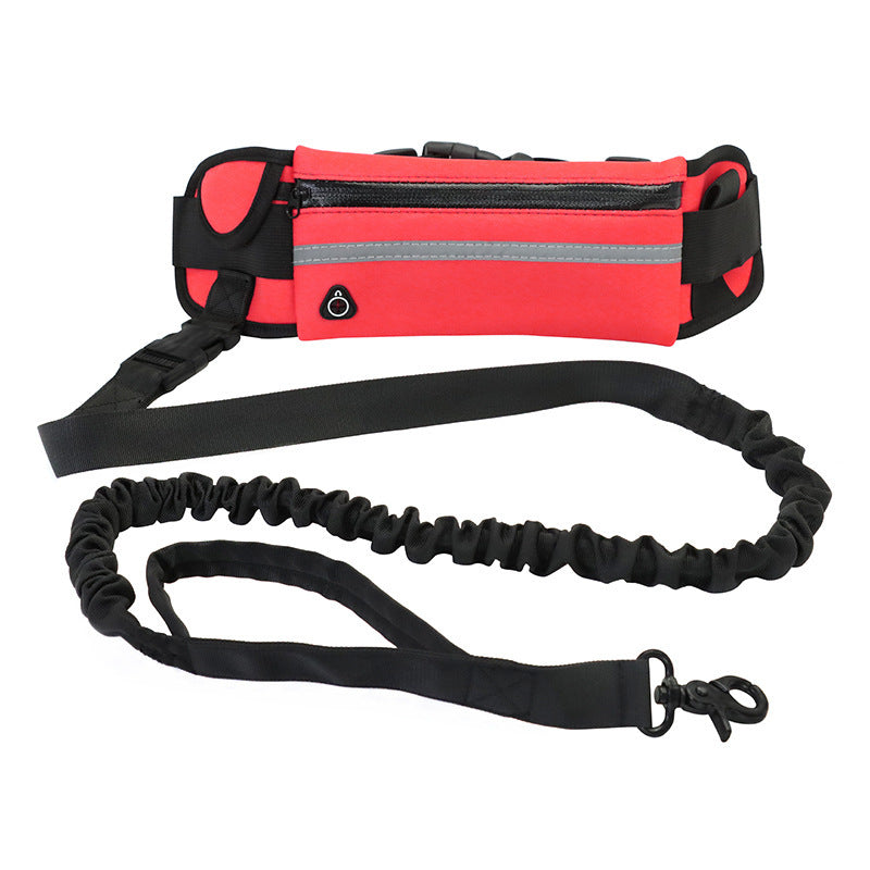 Freihändige Hundeleine mit stoßdämpfendem Bungee-Seil für große Hunde bis 82 kg inkl. Handytasche und Flaschenhalter